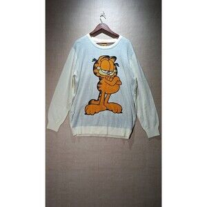 Garfield Sweater Womens XL Crewneck Pullover Lightweight Cartoon Graphic Funny